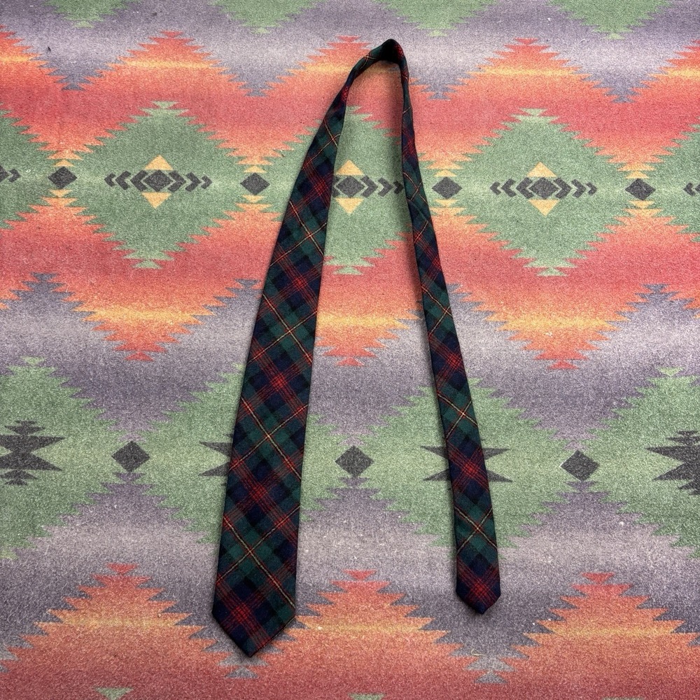 Vintage 60s Pendleton Necktie Tie Plaid 100% Virgin Wool Red Blue Multicolor USA - Picture 3 of 6
